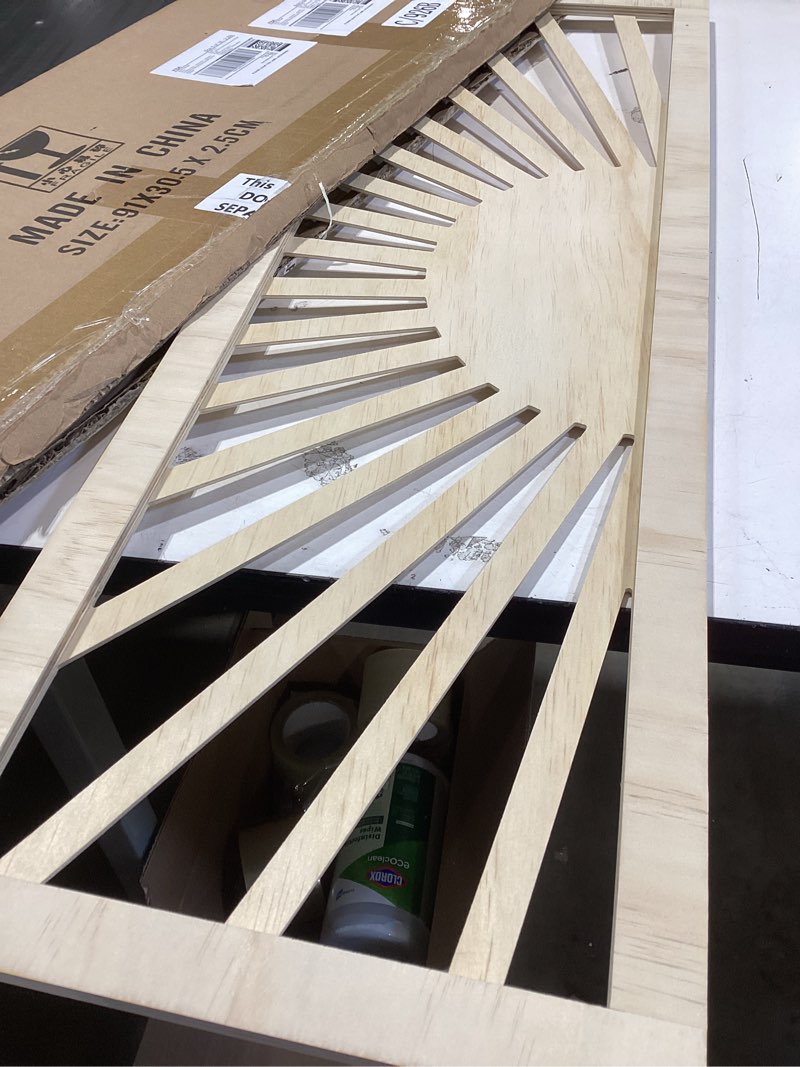 Condition photo showing Good Condition for Burbell Sun Wall Art Decor 35'' x 12'' Large Boho Sun Wall Decor Wooden Horizontal Vintage Bohemian Hanging Rectangle Panoramic Above Bed Decoration for Bedroom Home(Wood Color)