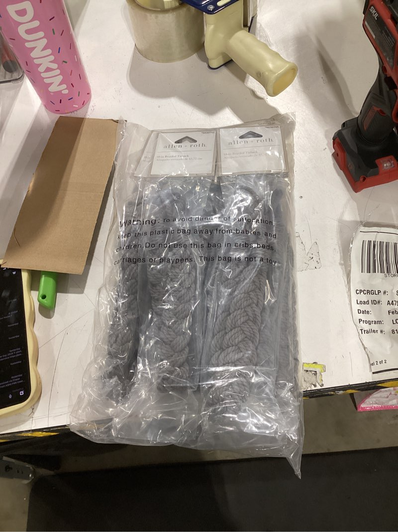 Condition photo showing Good Condition for Unique Bargains 2pcs Curtain Tiebacks 75cm/29.5inch Braided Drapery Holdback Holder Decorative Rope Tie Back with Metal Screw Hooks for Home Office Decor Light Gray Item #7905264 | 