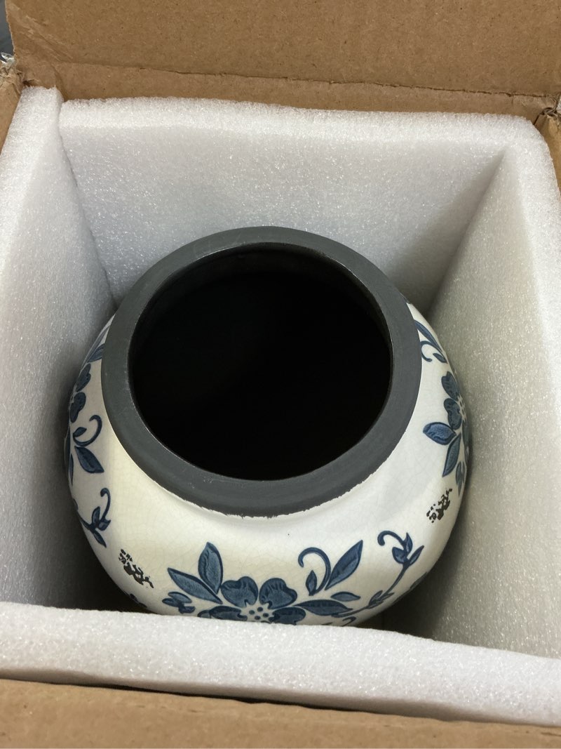 Condition photo showing Good Condition for blue and white floral 10inch ceramic flower vase, traditional chinese style, decorative porcelain container
