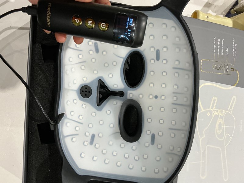Condition photo showing As Is for don’t work )))medisana 3d red light therapy mask for face, 336 leds light therapy mask with 3 modes - nir 830nm, red 630nm, blue 415nm - cordless & rechargeable led face mask for home, skincare gifts for women mom black
