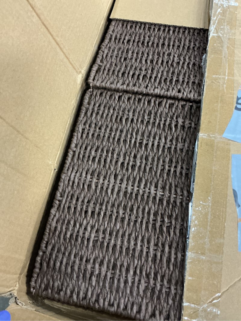 Condition photo showing Good Condition for Set of 2 Hand-Woven Paper Rope Wicker Baskets, Storage Basket, Foldable Cube Storage Bins, Brown Storage Cubes, Square Baskets for Organizing Shelves Decor, 12x12x12in Paper Rope Brown