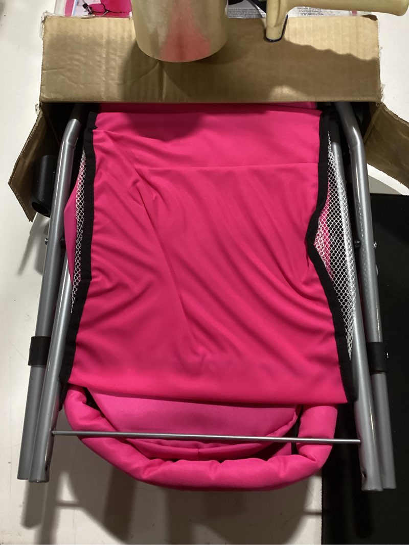 Condition photo showing Good Condition for bayer: trendy pram - hot pink - includes shoulder bag, fits dolls up to 18", adjustable handle, kids pretend play, shopping basket