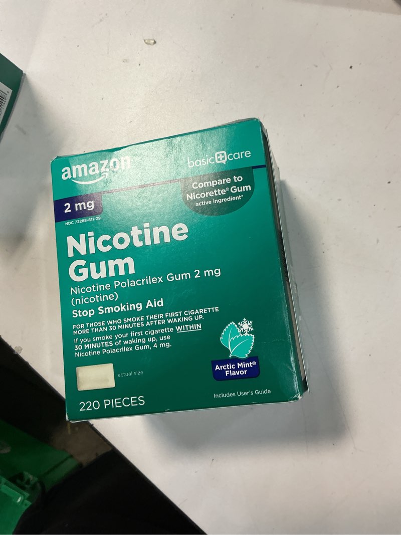 Condition photo showing New/Like New for (By feb-2026)Amazon Basic Care Uncoated Nicotine Polacrilex Gum 2 mg (nicotine), Mint Flavored, Stop Smoking Aid, 220 Count (Packaging may vary)