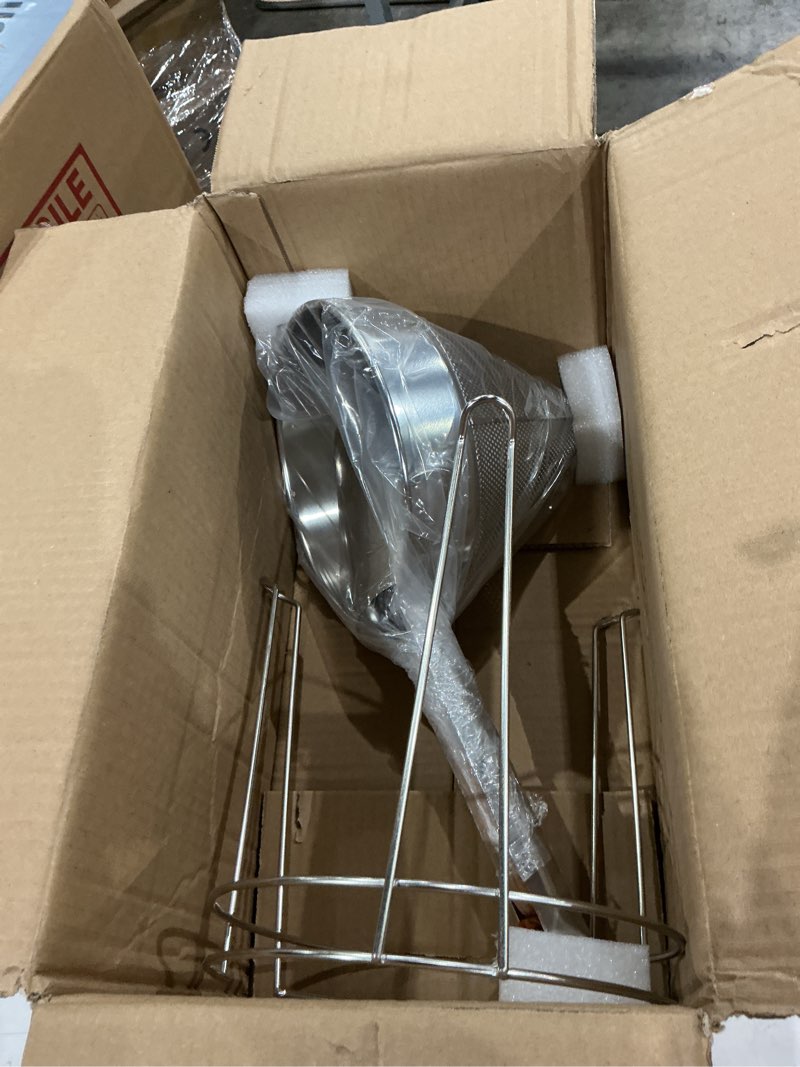 Condition photo showing Good Condition for 8 inch stainless steel chinois strainer with stand, fine mesh china cap strainer with handle and pestle for tomato, fruit,soup and jam making.