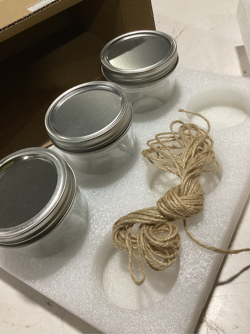 Condition photo showing As Is for comsaf wide mouth mason jars with lids 8 oz 3, half pint small mason containers, canning jars for jam, jelly, meal prep, overnight oats, yogurt parfait, shower wedding favors, diy candles decor 8oz*6 wide mouth