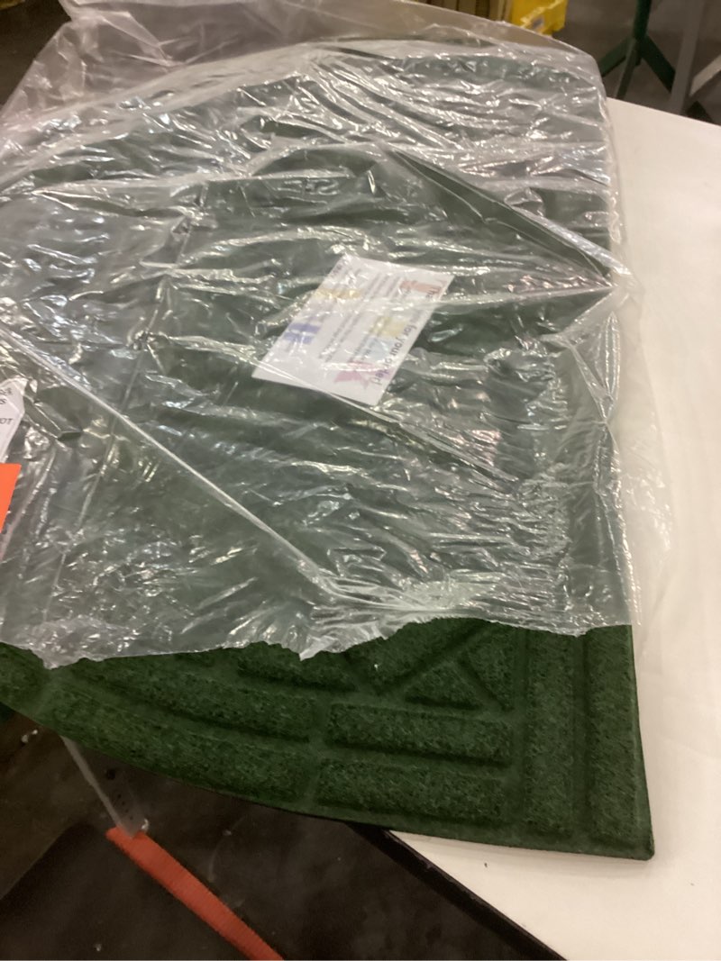 Condition photo showing Good Condition for Holiday Artisan Entry Door Mat - Rubber Back, for Indoor/Outdoor Entryway, Half Moon Brick Design, Water Absorbing, Made in The USA, 2' x 3', Evergreen, Artisan Entry Front Doormat, by Mats Inc. 2' x 3' Evergreen