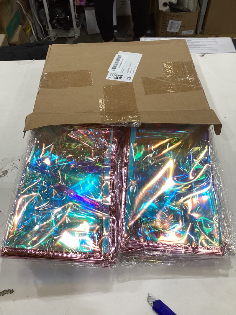 Condition photo showing Good Condition for BESARME10 Pcs Holographic Makeup Bags Bulk, Clear Portable Zippered Toiletry Bag for Bachelorette Party Favors Waterproof Cosmetic Bags Wedding Gifts for Bride Bridesmaids Holographic Purple Pink