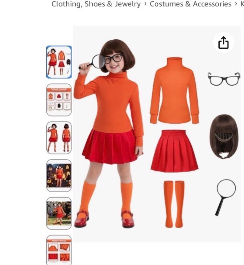 Deluxe Velma Costume Dress Kit for Kids Halloween Velma Costume Cosplay Dress with Accessories Perfe