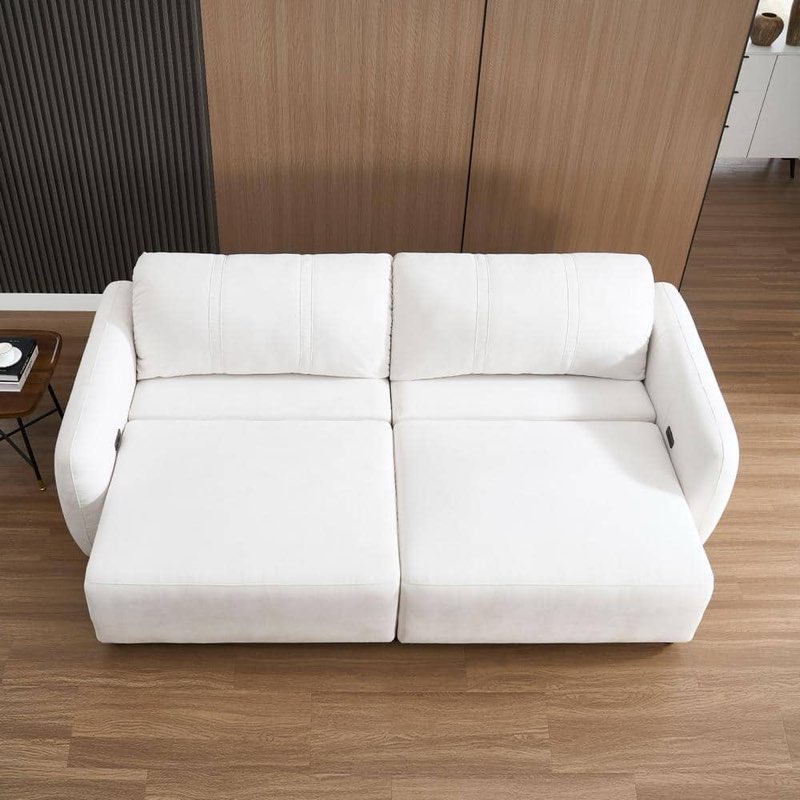 (Incomplete box 1 of 4) Morden Fort 98.5" Modern Electric Slide Sleeper Couch Beige Sueded