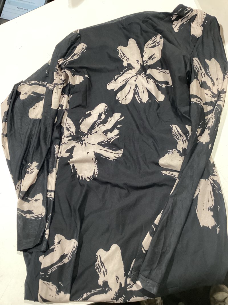 Condition photo showing Good Condition for women's floral mesh cocktail dresses long sleeve formal wedding guest dress party date night elegant dress small black