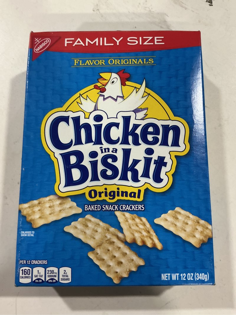 Condition photo showing New/Like New for chicken in a biskit original baked snack crackers, lunch snacks, family size, christmas crackers, 12 oz original 12 ounce (pack of 1)