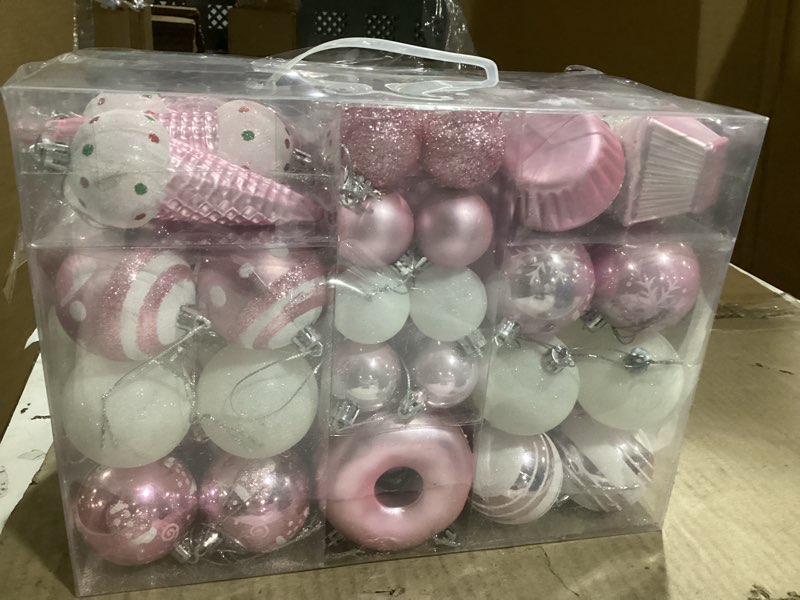 Condition photo showing Good Condition for Sea Team 80-Pack Assorted Shatterproof Christmas Ball Ornaments Set Decorative Baubles Pendants with Reusable Hand-held Gift Package for Xmas Tree (Pink) Multi-Size/80-Pack Pink