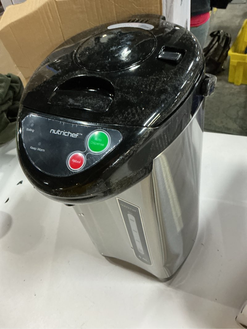 Condition photo showing Good Condition for nutrichef 5.2 qt electric water kettle, portable, quick heating, 5 liter digital kettle with 5 temperature settings, safety lock, stainless steel, 3 dispensing options, 8.46" x 11.2" x 16.5" 5.3 quarts