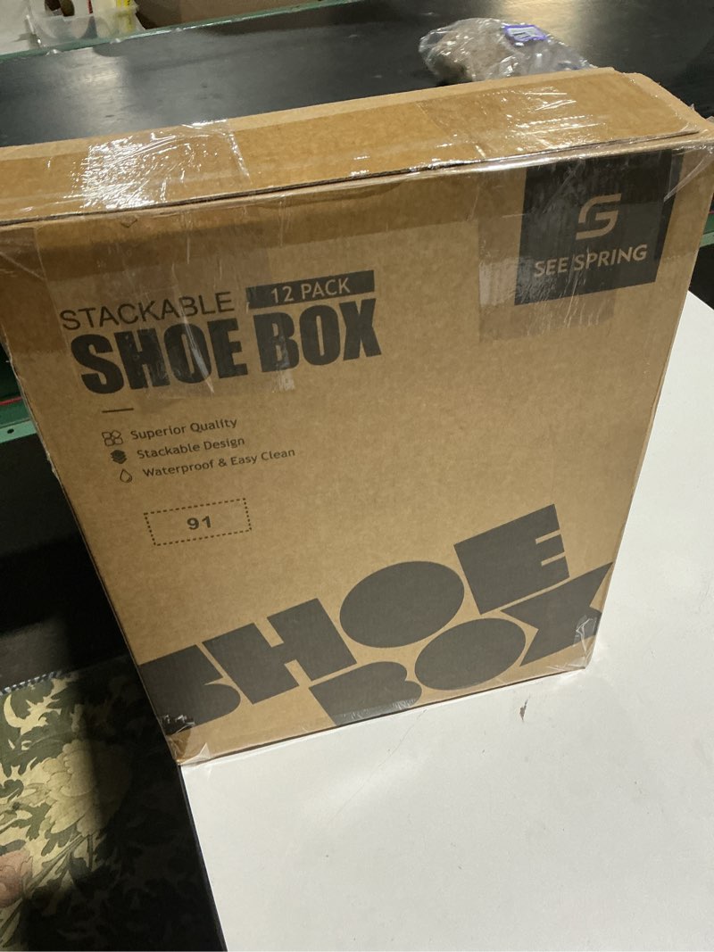 Condition photo showing Good Condition for SEE SPRING X-Large Shoe Storage Box Fit Size 11, Clear Plastic Stackable Shoe Organizer for Closet, Space Saving Foldable Shoe Rack Sneaker Container Bin Holder, 12 Pack Clear X-Large Fit Size 11 Clear