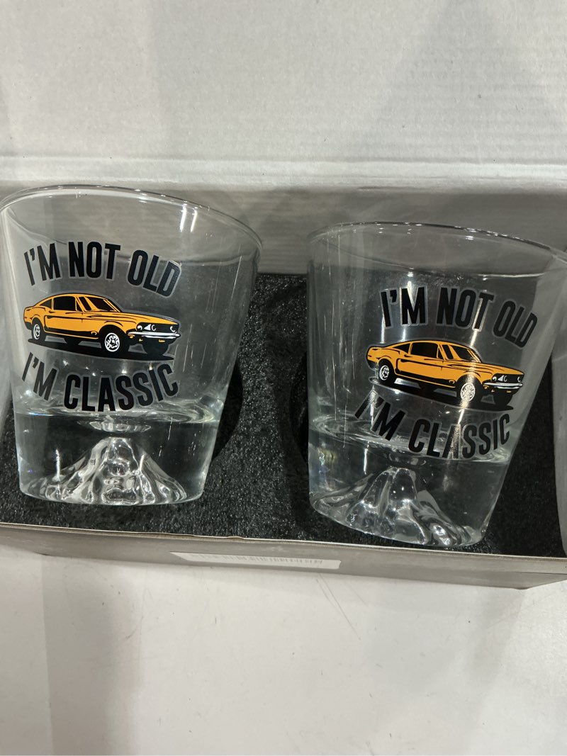 Condition photo showing New/Like New for Father's Day Gift: American Flag Old Fashioned Glass Set of 2, Patriotic Whiskey Glass for US Patriots, President Supporters & Freedom Lovers, Easter Gift for Men Flag Mug (color and pattern may vary ours are im not old im classic)