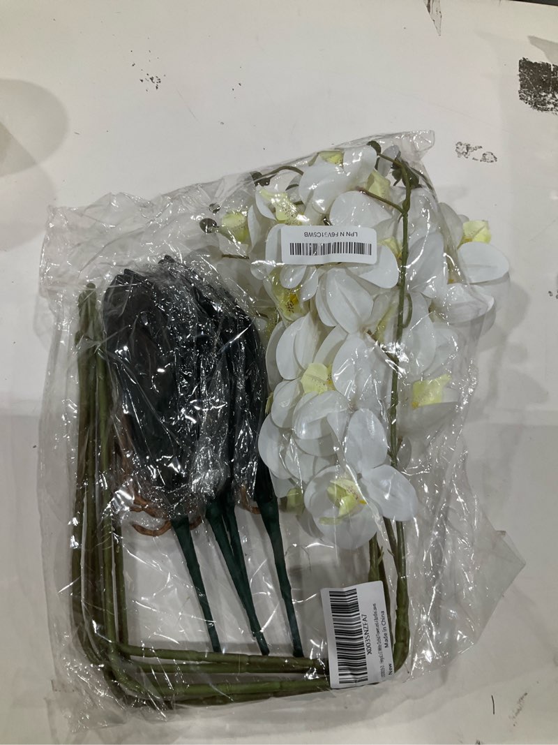 Condition photo showing Good Condition for hinyoco 5 pcs artificial orchid flowers and 4 bundles leaves, artificial phalaenopsis flowers 32 inch stem plants for home wedding decoration (white)