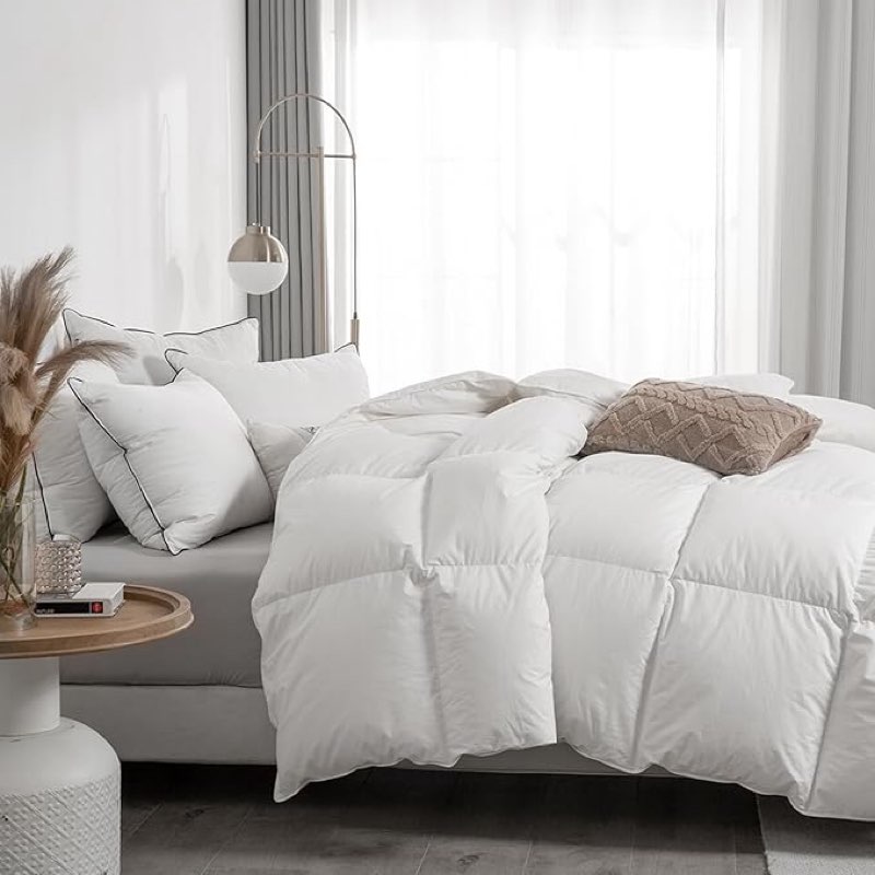 apsmile king size feathers down comforter - ultra soft all seasons 100% organic cotton duvet insert medium warm quilted bed comforter with corner tabs (106x90,ivory white)