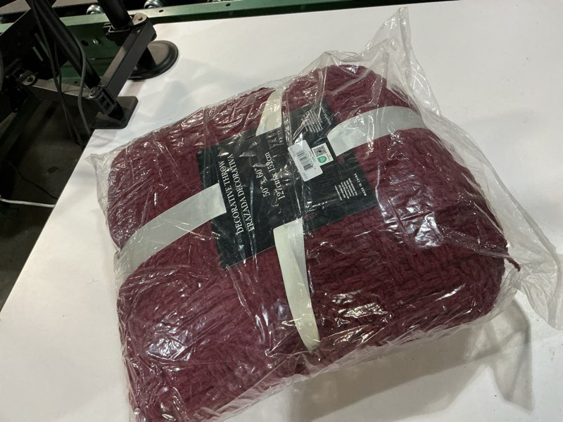 Condition photo showing New/Like New for home soft things cable knitted throw blankets 50'' x 60'', burgundy, soft cozy fluffy decorative throw with tassels couch bed sofa cover throw blankets 50" x 60" burgundy