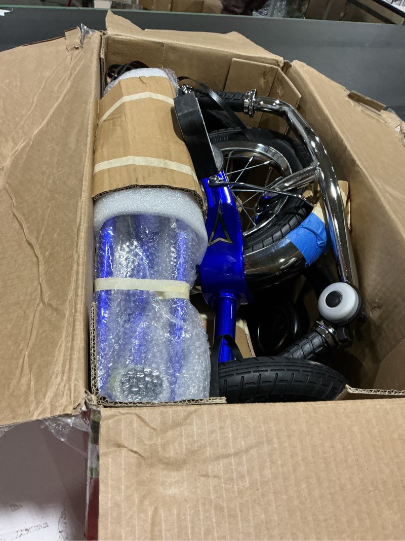 Condition photo showing New/Like New for schwinn roadster bike for toddler, kids classic tricycle, low positioned steel trike frame with bell and handlebar tassels, rear deck made of genuine wood, for boys and girls ages 2-4 year old, blue blue classic tricycle