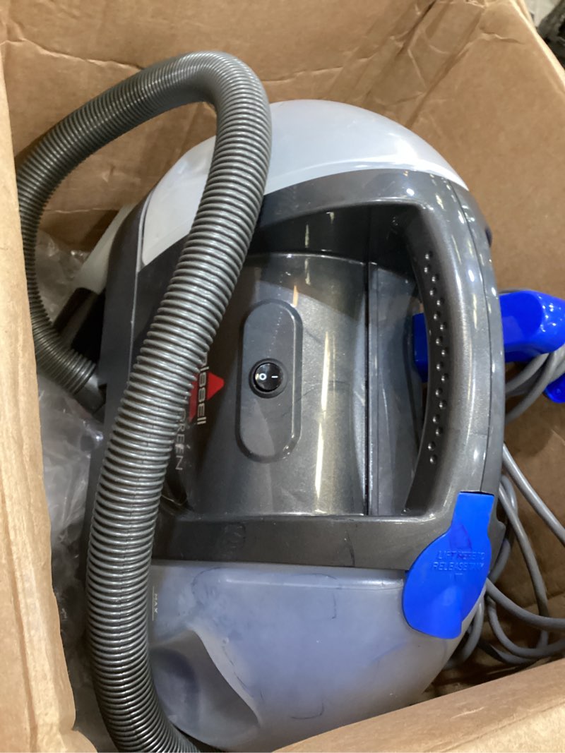 Condition photo showing As Is for bissell little green pet deluxe portable carpet cleaner and car/auto detailer, 3353, gray/blue little green deluxe