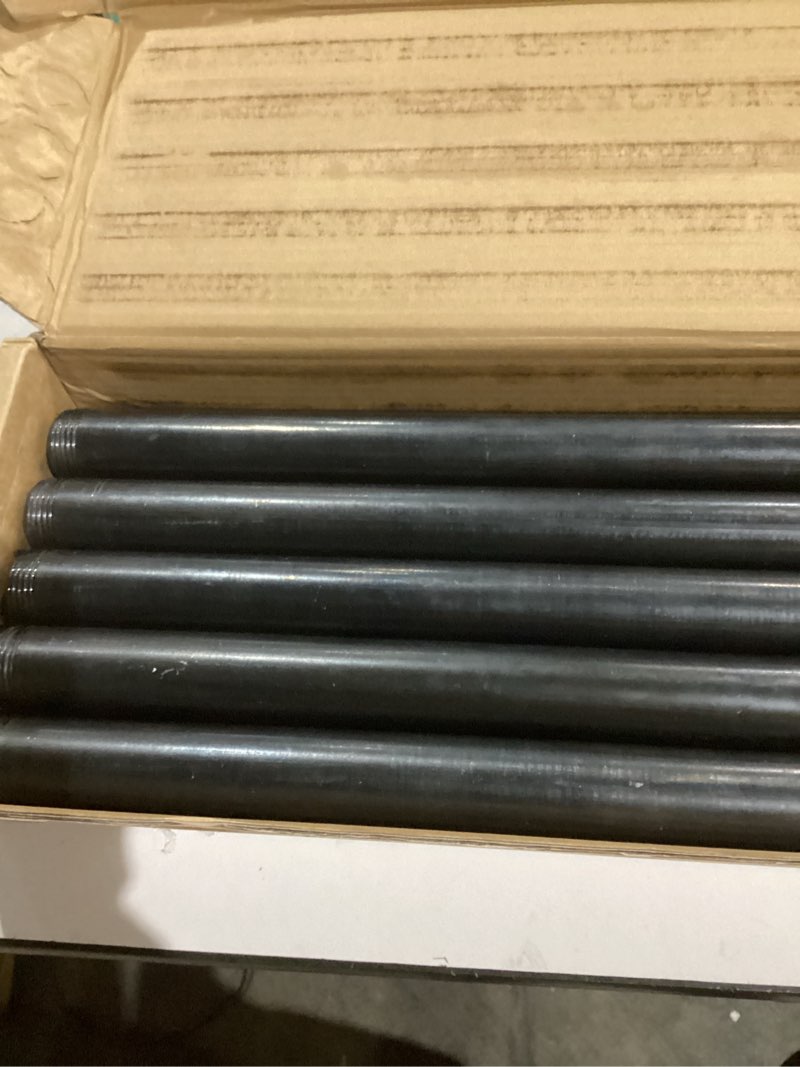 Condition photo showing As Is for 1” x 18 ” Black Malleable Steel Nipples Fitting, 1 Inches Threaded Pipe Nipples, DIY Steampunk Industrial Vintage Style, 10 Pack. 1'' x 18'' 10