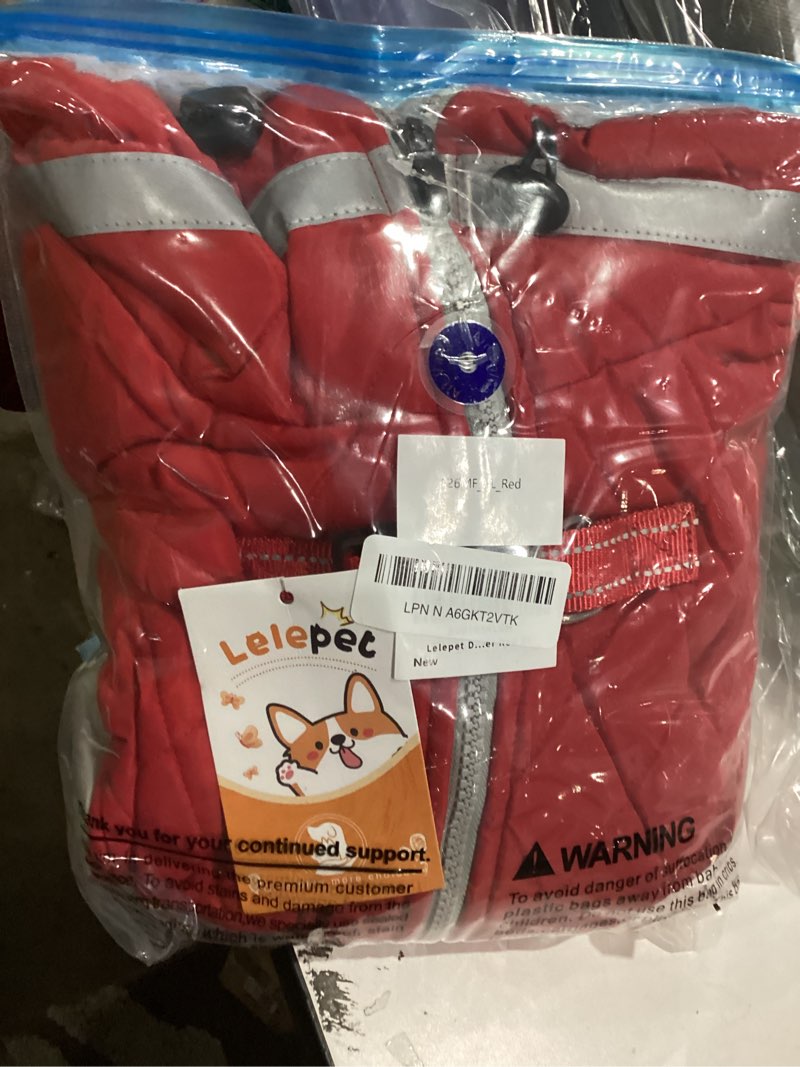 Condition photo showing Good Condition for Lelepet Dog Coat Warm Dog Winter Coat Waterproof Dogs Jacket with Harness Built in Reflective Pet Fleece Vest Zip-Up Cold Weather Coats for Large Dogs Turtleneck & Windproof Coats Boxer Red XL X-Large Red