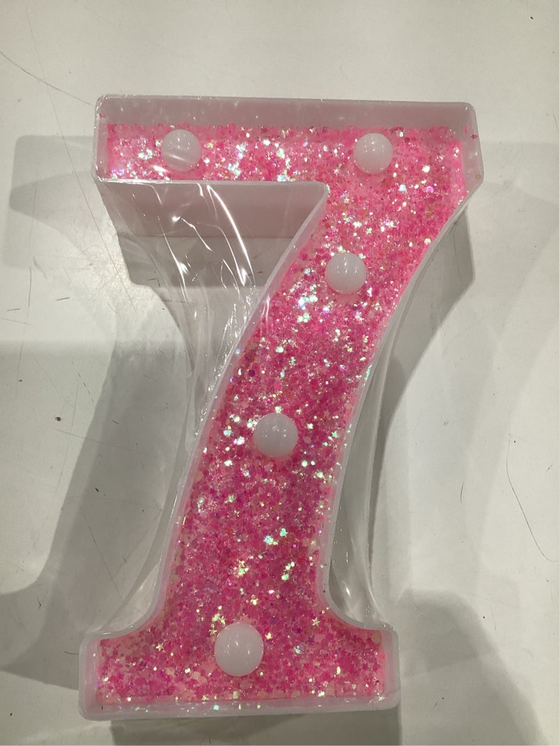 Condition photo showing New/Like New for pooqla marquee numbers, pink light up numbers for girls 7th 17th birthday, battery powered glitter number night light gift for christmas bedroom dorm classroom party decoration, pink number 7 warm white number 7