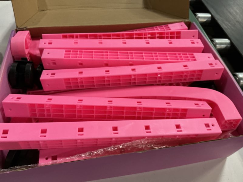 Condition photo showing As Is for adjustable braiding rack 280 pegs, 2-sided braiding hair rack for braiders, standing with wheels, pink hair separator for stylists pink-280 pegs