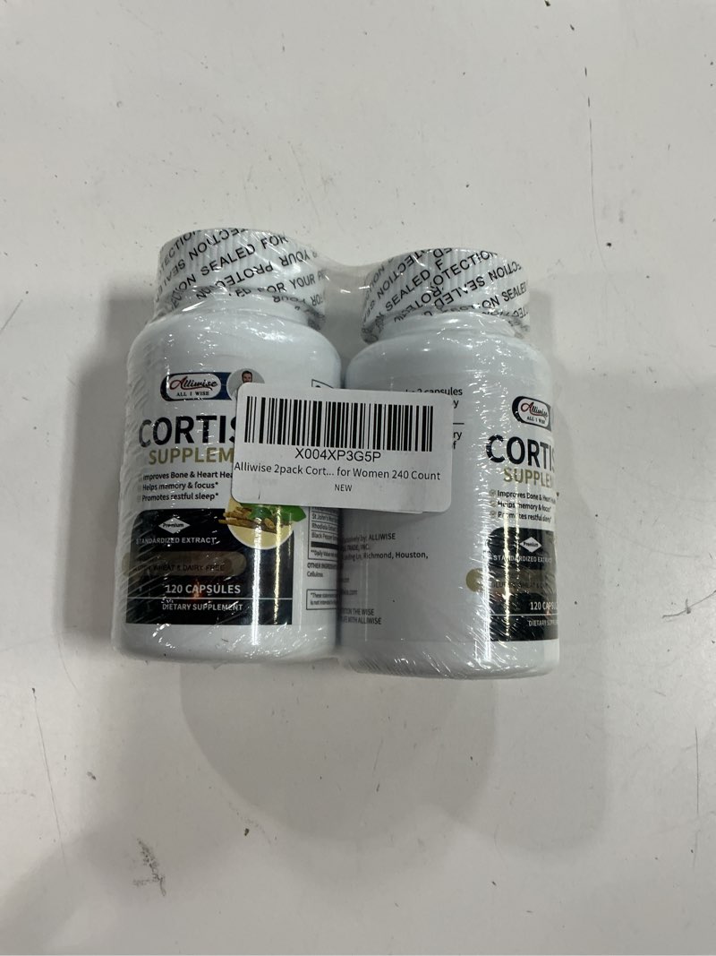 Condition photo showing New/Like New for Best by 01/2027 Alliwise 2pack Cortisol Supplement,Cortisol Reducer Manager for Women,with Magnesium, Ashwagandha, L-Theanine 240Count 120 Count (Pack of 2)