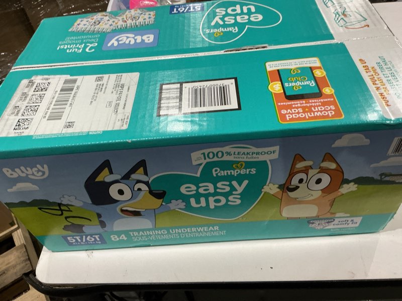 Condition photo showing New/Like New for pampers training pants - easy ups boys & girls bluey - size 5t-6t, 84 count, children's potty underwear (packaging may vary) 5t-6t 84