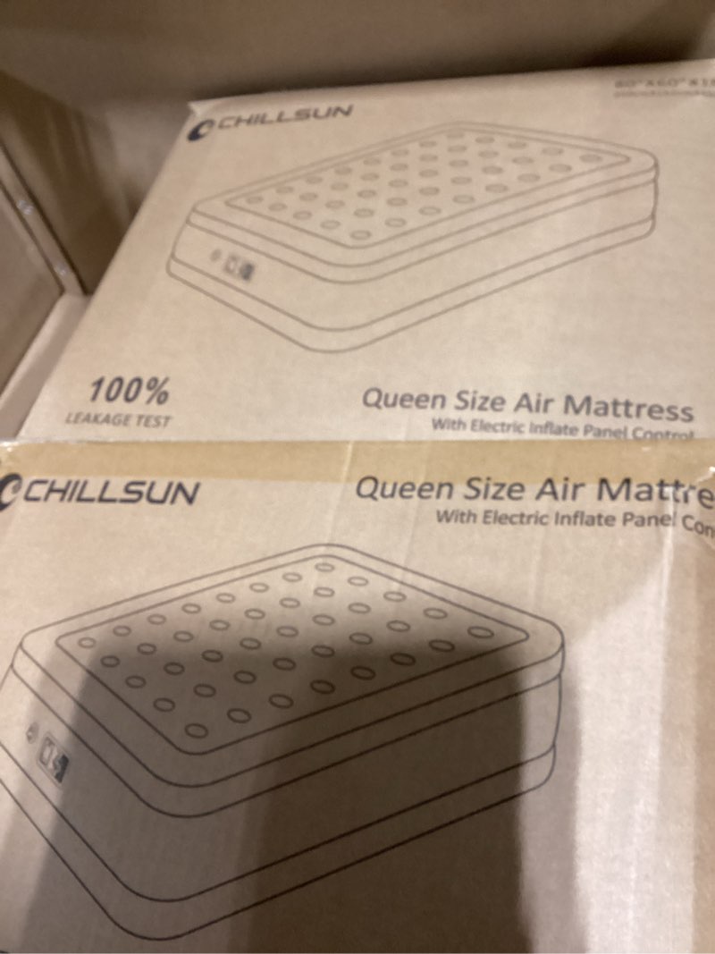 Condition photo showing Good Condition for Not tested CHILLSUN Air Mattress Queen With Built in Pump - Upgraded Blow Up Bed,2 Mins Quick Self Inflatable and Deflate, 18\"/650lbs Max, Strong Support, Flocked Top, Puncture Resistant, for Camping,Home,Guests Purple 18\" Queen
