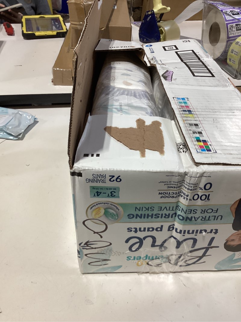 Condition photo showing New/Like New for pampers pure protection training underwear, unisex, size 3t4t, 92 count, premium, hypoallergenic, soft, absorbent 3t-4t 92