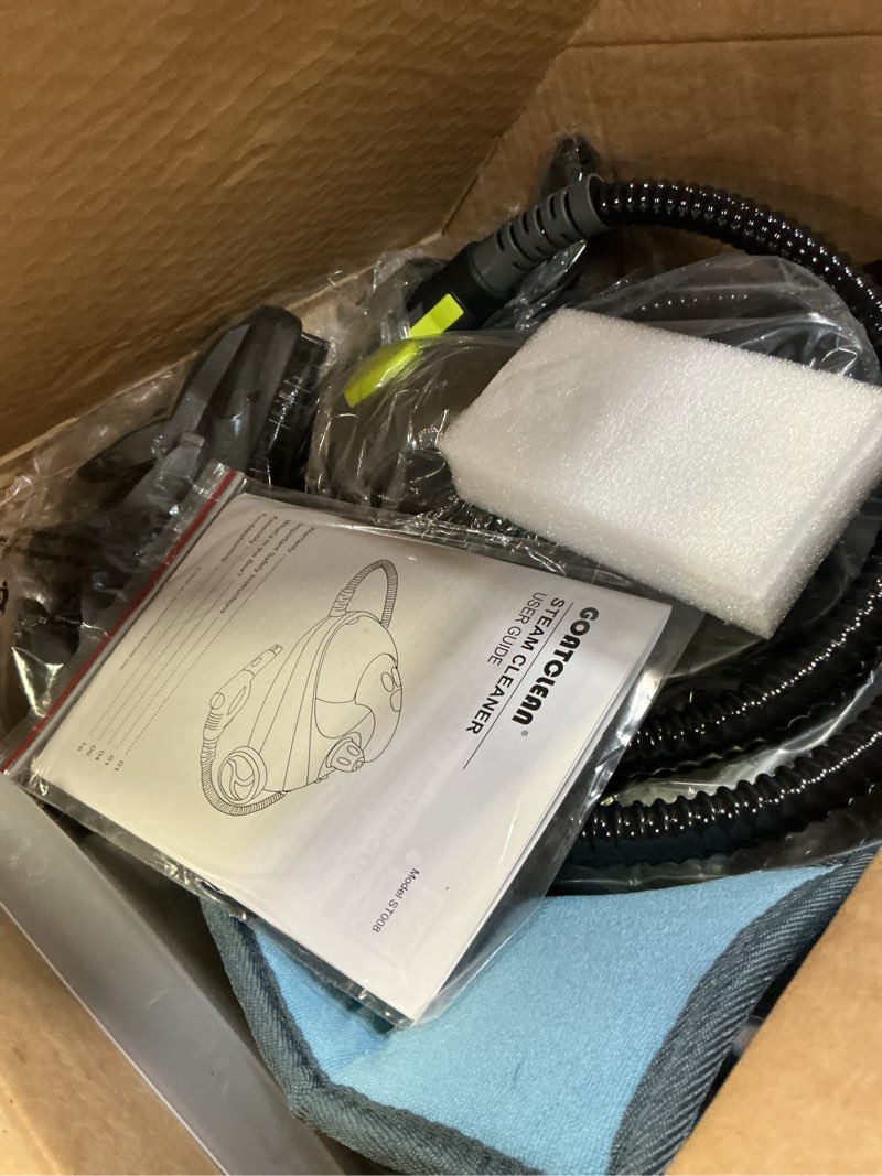 Condition photo showing Good Condition for heavy-duty steam cleaner - 1500w multipurpose handheld floor steamer with 22 accessories 16ft cord for home, car detailing, tile, grout, carpet, wallpaper, upholstery, window, deep cleaning