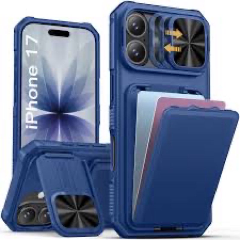 SSLOTSCASE for iPhone 17 Pro Max Case with Stand & Credit Card Holder & Sliding Camera Cover & Camer
