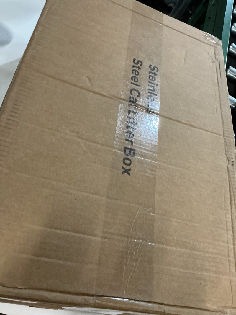 Condition photo showing Good Condition for Stainless Steel Litter Box | XXL Deepened 8" Design Enclosed Box with Lid for Big Cats | High Sided, Anti-Urine Leakage | Non-Stick Bottom & Includes Litter Mat & Metal Scoop XX-Large Silver Gray