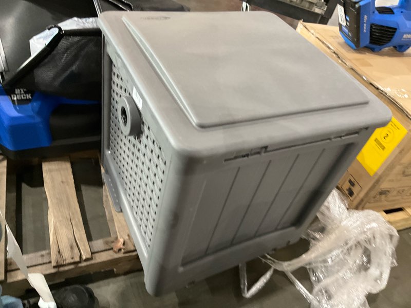Condition photo showing As Is for suncast 225 ft. wicker hideaway hose cart grey