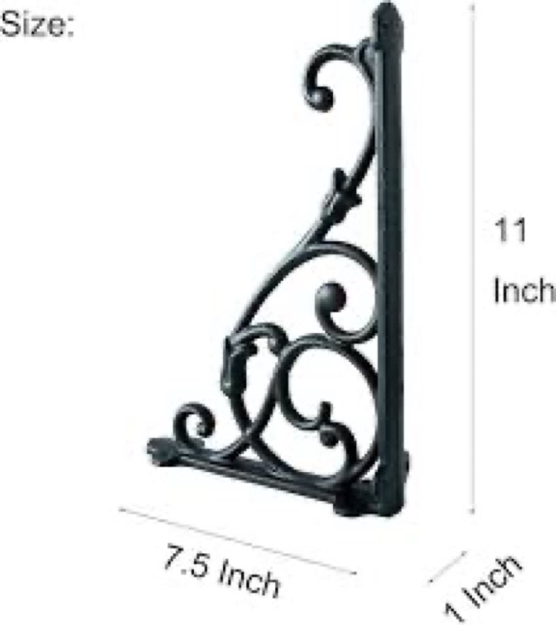 2 Pack Decorative Shelf Brackets,11 Inch Cast Iron Shelf Supply,Antique Black Corbel,Screws Anchor I