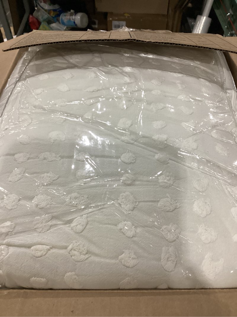 Condition photo showing Good Condition for comfort spaces cotton comforter set jacquard pom-pom tufts design, down alternative, all season modern bedding, matching shams, full/queen, phillips, ivory full/queen ivory