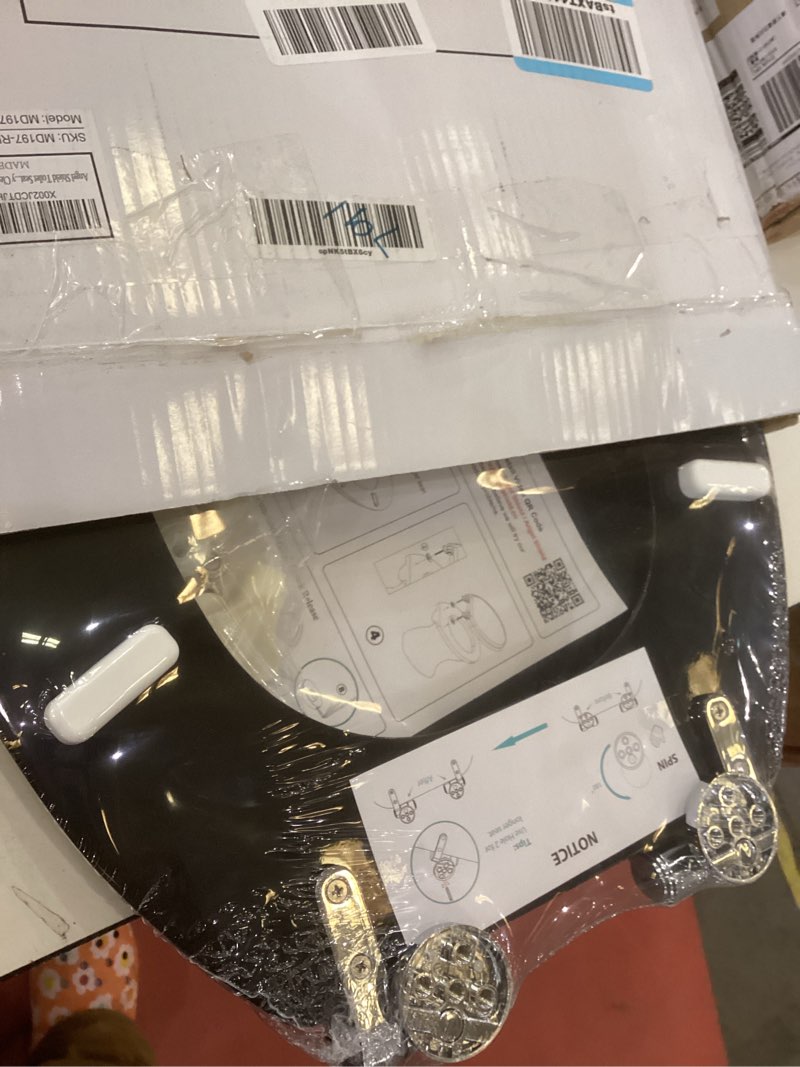 Condition photo showing Good Condition for Angel Shield Toilet Seat with Zinc Alloy Hinges Quiet-Close Quick-Release Wood Molded UV Lid Easy Clean(Elongated,Black) Elongated Black