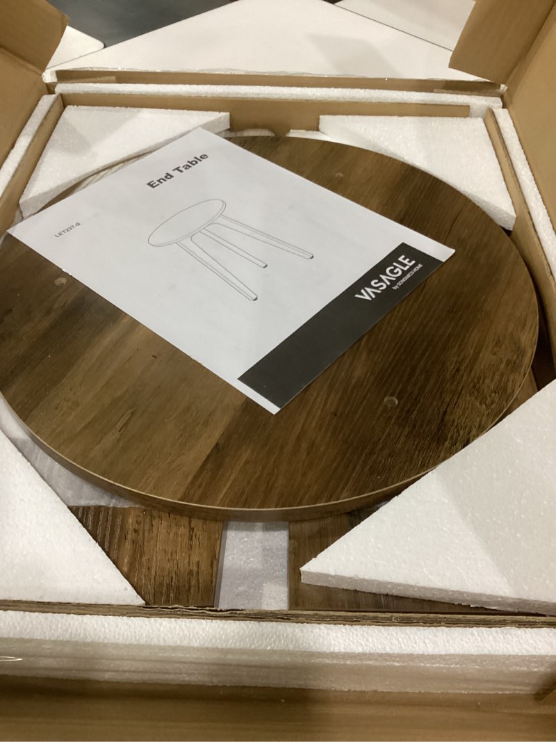 Condition photo showing As Is for vasagle maezo collection - small side table, round end table, nightstand with tapered legs, curved transitions, for small spaces, living room, bedroom, honey brown ulet237kb01s honey brown without charging station