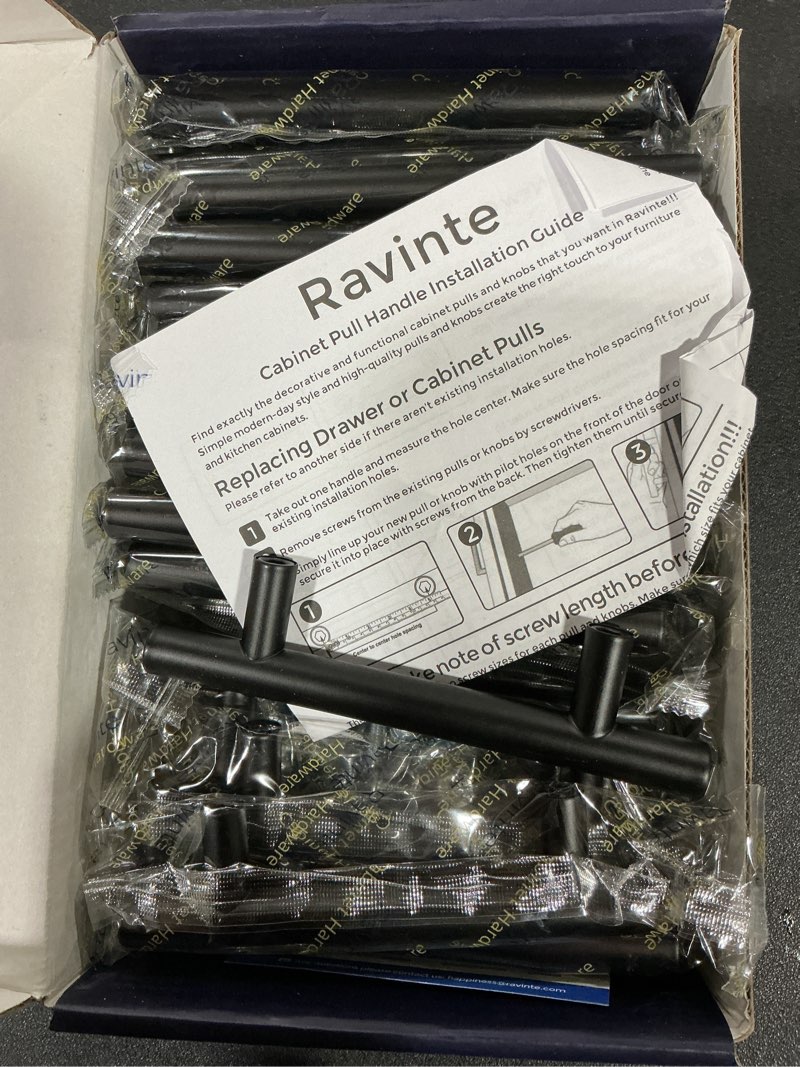 Condition photo showing Good Condition for Ravinte 30 Pack | 5 Inch Cabinet Pulls Matte Black Stainless Steel Kitchen Drawer Pulls Cabinet Handles 5 InchLength, 3 Inch Hole Center 30 Black