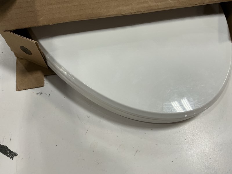Condition photo showing As Is for bemis 7300slec slow close toilet seat, easy clean hinges and durable plastic seat, made in usa, elongated, white