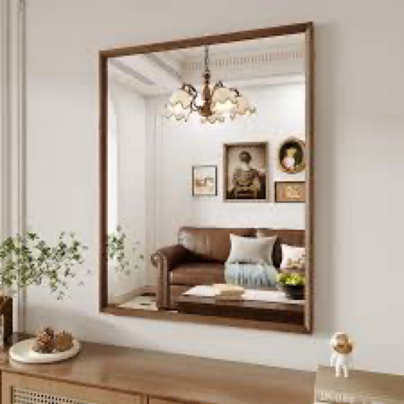 WEER Walnut Bathroom Mirror, Walnut Framed Mirror 28X36 Inch, Rectangle Wall Mounted Bathroom Vanity