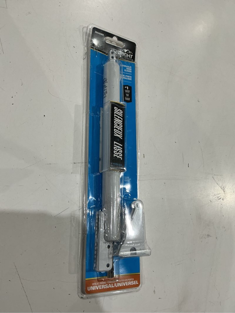 Condition photo showing As Is for medium duty hydraulic white door closer, white