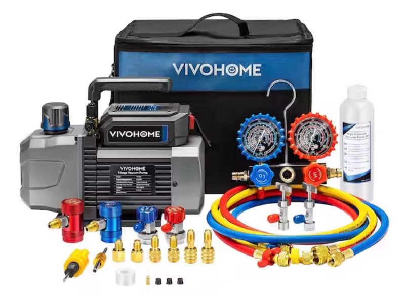 vivohome a2l ac vacuum pump and manifold gauge set, 1/4 hp 3.5cfm single stage hvac vacuum pump kit 