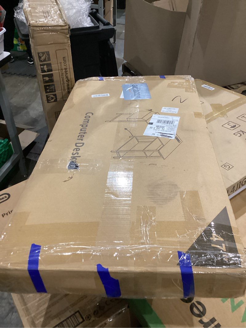 Condition photo showing As Is for Lufeiya L Shaped Computer Desk with Power Outlet Shelves, 47 Inch Corner Desk for Home Office Bedroom, L-Shaped Study Writing Working PC Desks, Rustic Brown Rustic Brown 47.2"