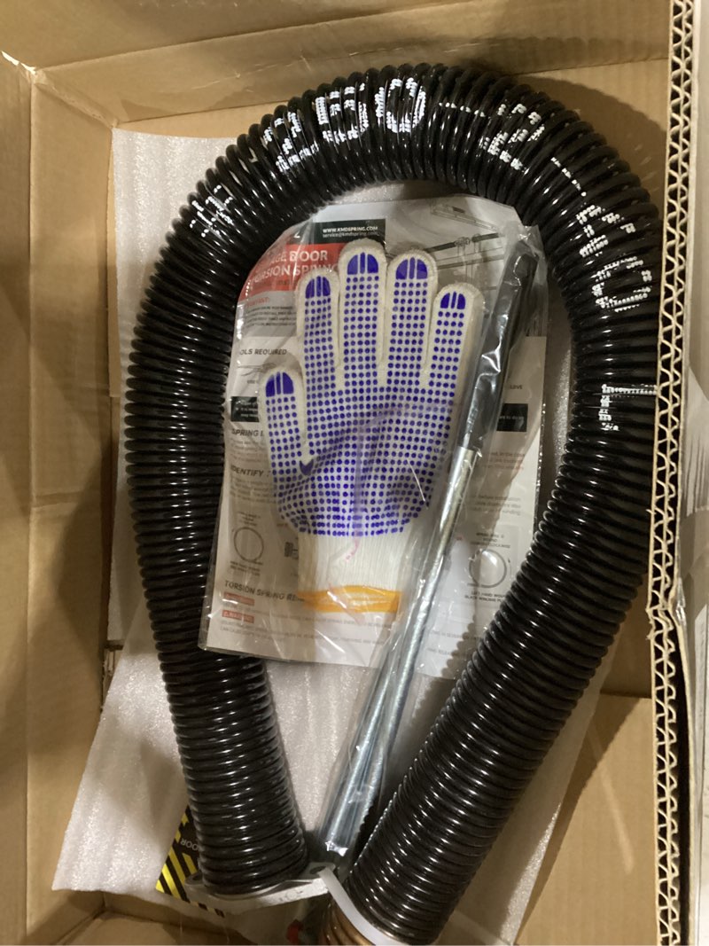 Condition photo showing New/Like New for left hand wind (black cone) 2" garage door torsion spring with non-slip winding bars & gloves, high quality electrophoresis black coated, for replacement, min 16,000 cycles (0.250x2"x40") 0.250x2"x40"-l