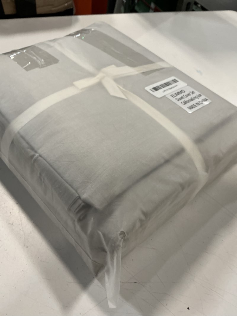 Condition photo showing New/Like New for cooling california king duvet cover set 3 pieces-100% washed cotton with chic wide trim design linen like textured ultra soft cozy bedding-zipper closure(hemmed beige grey,cal king 104"x98") hemmed beige grey (no comforter) california king (104" x 98")