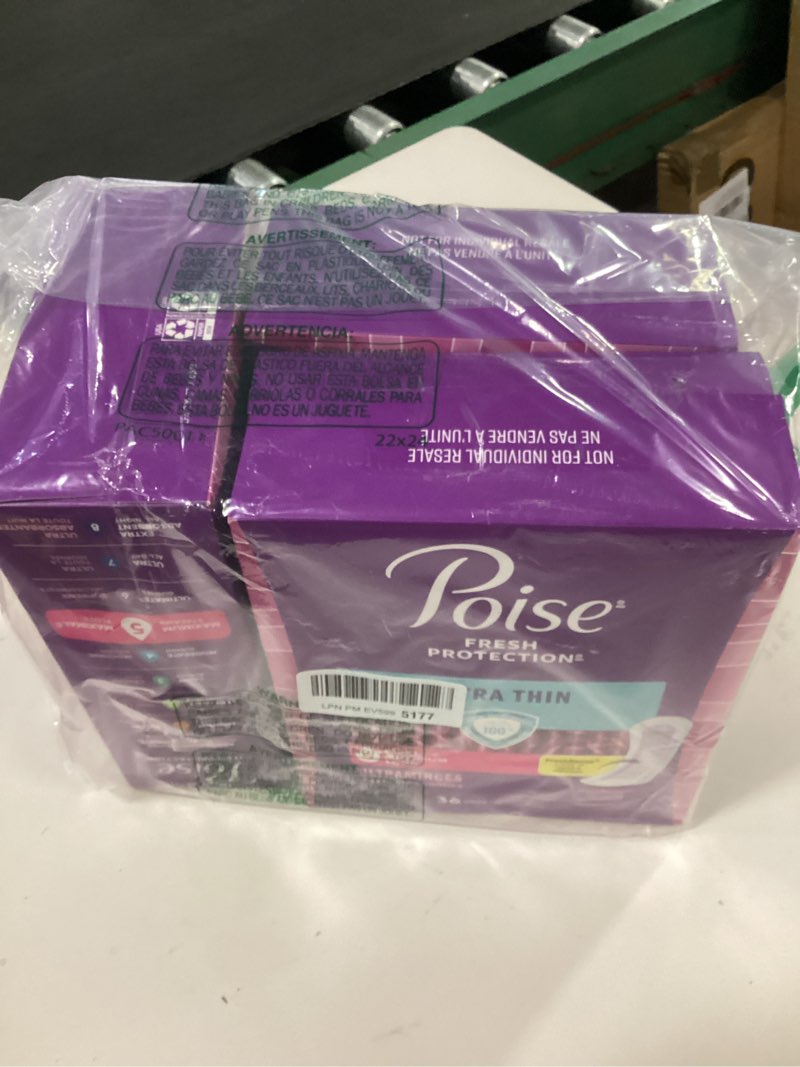 Condition photo showing As Is for Poise Ultra Thin Incontinence Pads & Postpartum Pads for Bladder Leaks, 5 Drop Maximum Absorbency, Long Length, 108 Count, Packaging May Vary