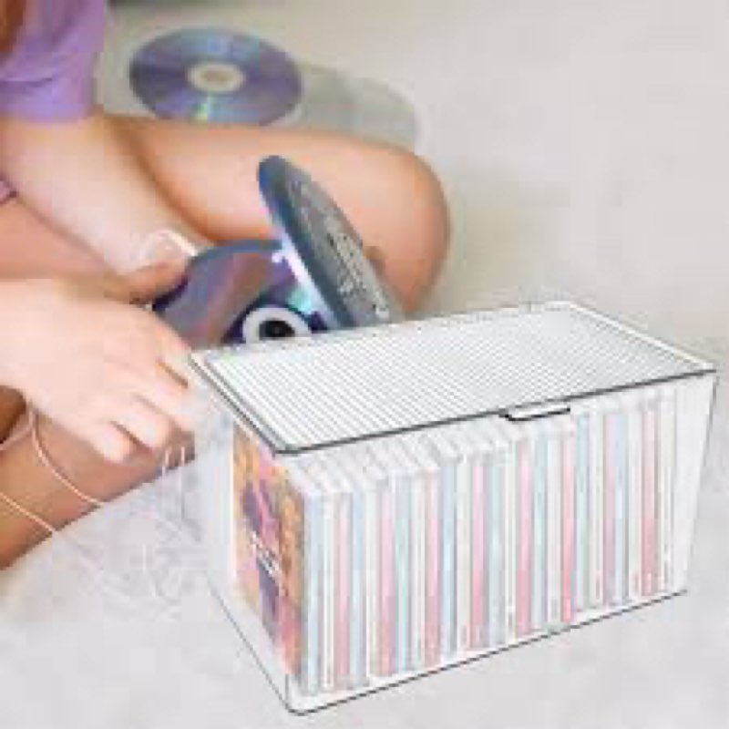 JoyHuaTrade Clear CD Storage Box with Lid, Plastic Stackable DVD Display Organizer Case for DVDs Vid